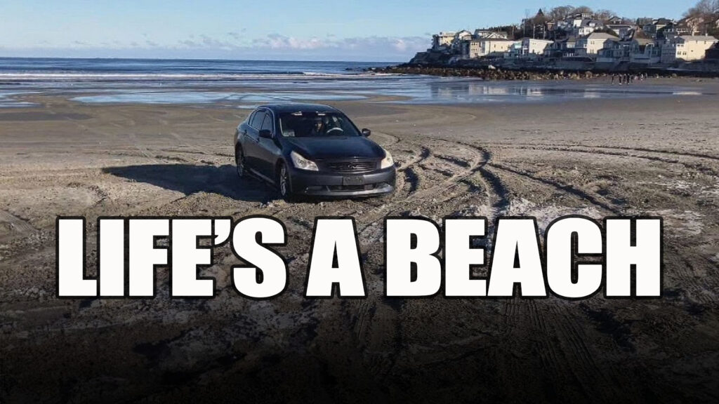  Infiniti Driver Takes Beach Donuts Too Far, Nearly Adds Pedestrians To The Menu